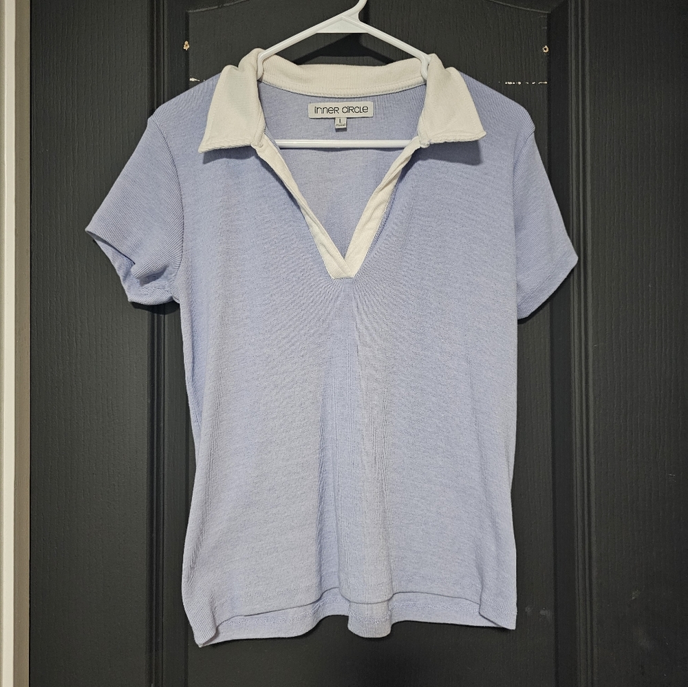 Womens collar shirt. Blue and white